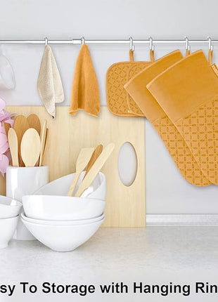 KEGOUU Oven Mitts and Pot Holders 6pcs Set, Kitchen Oven Glove High Heat Resistant 500 Degree Extra Long Oven Mitts and Potholder with Non-Slip Silicone Surface for Cooking （Orange）