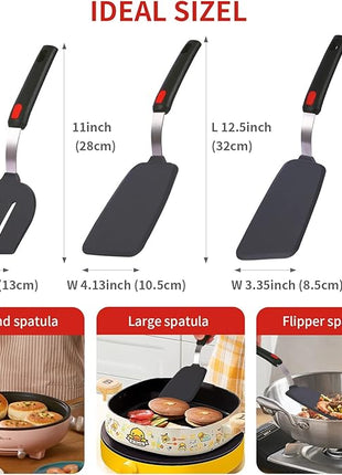 Silicone Spatula Turner Set Large And Thin Flipper Spatulas Heat Resistant 600 ° F Slotted Flexible Turner Cooking Utensils For Nonstick Cookware Egg,Pancake,Fish,Omelette,Hamburger (3 Pack)