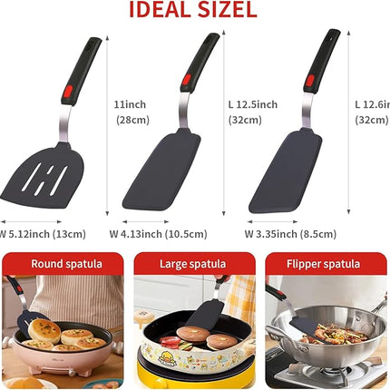 Silicone Spatula Turner Set Large And Thin Flipper Spatulas Heat Resistant 600 ° F Slotted Flexible Turner Cooking Utensils For Nonstick Cookware Egg,Pancake,Fish,Omelette,Hamburger (3 Pack)