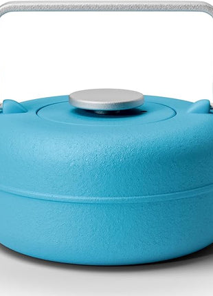 Toptier Teapot with Removable Infuser, Cast Iron Tea Kettle Stovetop Safe, Solid Geometry Cylinder Design Tea Pot Coated with Enameled Interior for 27 Ounce (800 ml), Blue