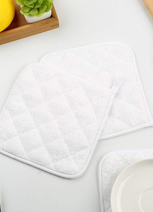 100% Cotton Kitchen Everyday Basic Terry Pot Holder Heat Resistant Coaster Potholder for Cooking and Baking Set of 5 White