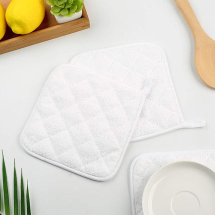 100% Cotton Kitchen Everyday Basic Terry Pot Holder Heat Resistant Coaster Potholder for Cooking and Baking Set of 5 White