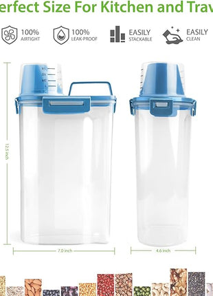 Rice Airtight Storage Container, 3 to 5Lbs Cereal Dry Food Flour Bin, Pet Dog Cat Food Dispenser with Measuring Cup, BPA Free Clear Plastic Kitchen and Pantry Organization Bin for Sugar, Pasta