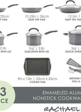 Rachael Ray Create Delicious Nonstick Cookware Induction Pots and Pans Set, 13 Piece - Gray Shimmer