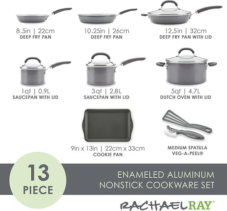 Rachael Ray Create Delicious Nonstick Cookware Induction Pots and Pans Set, 13 Piece - Gray Shimmer