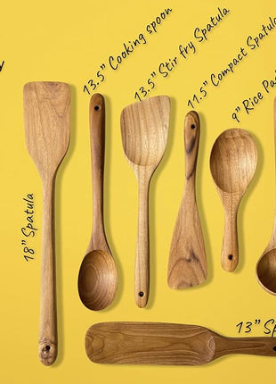 FAAY 9” Rice Paddle, Serving Spoon, Versatile Cooking Spoon – Handcraft from High Moist Resistance Golden Teak Wood | Durable, Healthy, Ergonomic Handle for Non Stick Cookware