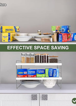 Pantry Organization and Storage for Kitchen - Expandable Kitchen Wrap Box Organizer Rack, Foil Organizer for Cabinet & Counter, Height & Width Adjustable Cupboard Storage Rack - (3 Tier 9.8 to 15.6"L)