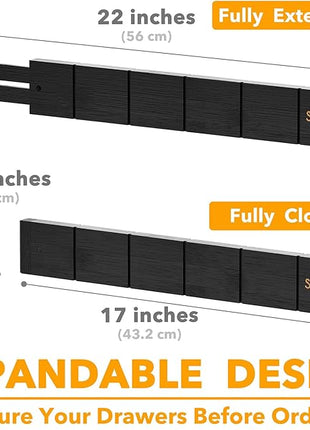 SpaceAid Bamboo Drawer Dividers with Inserts and Labels, Kitchen Adjustable Drawer Organizers, Expandable Organization for Home, Office, Dressers, 10 Dividers with 24 Inserts (17"-22" Black)