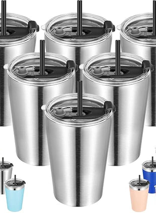 VEGOND 12oz Tumbler Stainless Steel Tumbler bulk Vacuum Insulated Double Wall Travel Tumbler with Lid and Straw Reusable Tumbler, Stainless 6 Pack