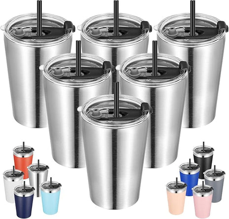 VEGOND 12oz Tumbler Stainless Steel Tumbler bulk Vacuum Insulated Double Wall Travel Tumbler with Lid and Straw Reusable Tumbler, Stainless 6 Pack