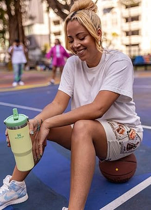 Stanley IceFlow Flip Straw Tumbler with Handle 20 oz | Twist On Lid and Flip Up Straw | Leak Resistant Water Bottle | Insulated Stainless Steel |BPA-Free | Citron