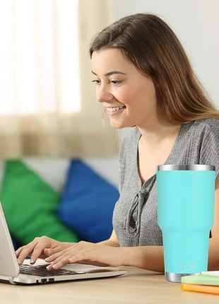 D·S 30oz Mint Tumbler Stainless Steel Double Wall Vacuum Insulated Mug with Straw and Lid, Cleaning Brush for Cold and Hot Beverages