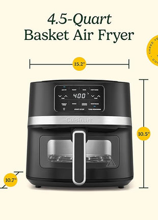 Cuisinart Air Fryer, 4.5-Quart Basket Fryer with 4 Cooking Functions to Air Fry, Roast, Bake, and Keep Warm, 4 Airfryer Presets, Dishwasher-Safe Parts, AIR-160NAS, Stainless Steel & Black