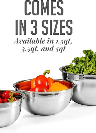 OVENTE Mixing Bowl Set with Lids, 3-Piece Stainless Steel Nesting Bowls for Easy Food Storage, Stackable Design, Kitchen Essential for Baking, Cooking and Prepping, Size 5, 3.5, 1.5QT, Silver BM46333S