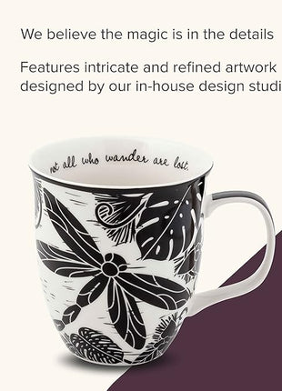 Karma Gifts 16 oz Black and White Boho Mug Dragonfly - Cute Coffee and Tea Mug - Ceramic Coffee Mugs for Women and Men