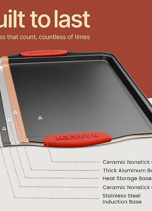 Baking Pan Set – 3 Piece Cookie Sheet – Deluxe Black Non-Stick Carbon Steel – Silicone Handles – Commercial Grade Restaurant Quality – PFOA PFOS and PTFE Free by Bakken