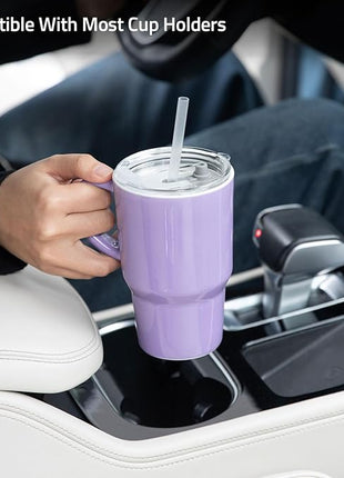 Sweejar Ceramic Travel Mug with Lid, 16 oz Portable Coffee Mug, Dishwasher Safe Tea Cup with Infuser, Reusable Teacup for Car Cup Holder, Tea Lovers(Purple)