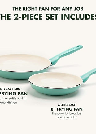 GreenPan Rio Healthy Ceramic Nonstick 8" and 10" Frying Pan Skillet Set, PFAS-Free, Dishwasher Safe, Turquoise