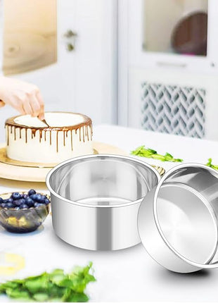 TeamFar 6 Inch Cake Pan, 6” x 3” Deep Round Cake Pan Tier Baking Pans Set Stainless Steel, For Baking Steaming Serving, Healthy & Toxic Free, Deep & Straight Size, Oven & Dishwasher Safe - Set of 4