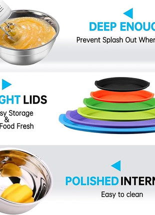 Mixing Bowls with Lid Set, 27PCS Kitchen Utensils Metal Bowl Stainless Steel Nesting Bowls, Measuring Cups and Spoons, Egg Whisk for Baking