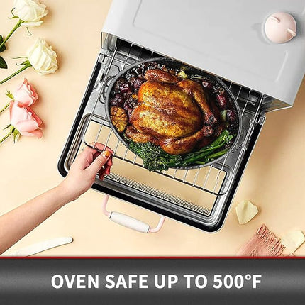 JY COOKMENT 19" Enameled Oval Roasting Pan with Domed Lid - Great for Roasting Turkey, Chicken, Lamb, Vegetables - Dishwasher Safe, Fits 20lb Turkey