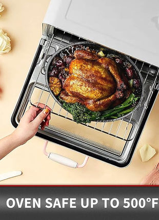 JY COOKMENT 15.7" Enameled Oval Roaster with Domed Lid - For Turkey, Chicken, Ham, Dishwasher Safe