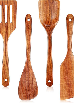Wooden Spoons for Cooking, Excellent Wooden Kitchen Utensil Set (4pcs)