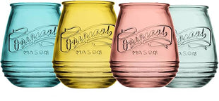 Wine Glasses Set Of 4 Assorted Colored Stemless Glasses 21 OZ. Original Mason Large Wine Cup, Red and White Wine Drinking Water Glasses. Juice, Cocktails, Smoothies, Vintage Bar