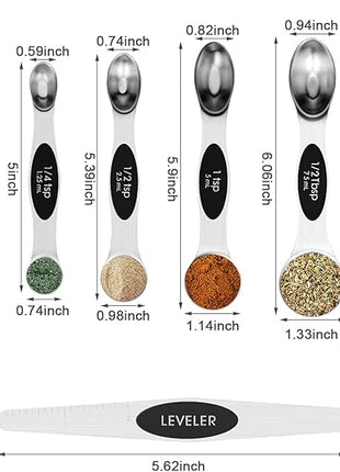 Aovchei 8 PCS Magnetic Measuring Spoons Set, Dual Sided, Stainless Steel Small Tablespoon, Teaspoons, Fits in Spice Jars, for Dry and Liquid, Black