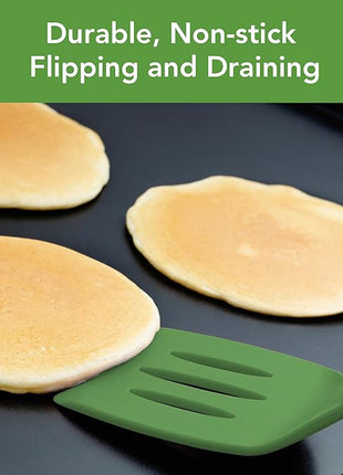 Tovolo Silicone Slotted Turner With Stainless Steel Handle, Pancake Spatula, Scratch-Resistant Kitchen Utensil for Nonstick Cookware & Cast Iron Skillets, Pesto, 1 Count