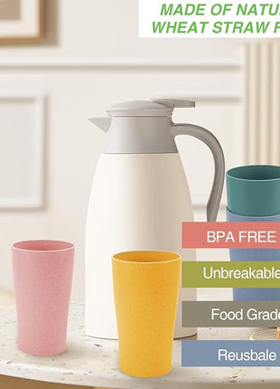 Wheat Straw Cup Set of 8, Reusable Plastic Drinking Cups for Kitchen, Camping, Unbreakable Drinking Glasses Set, BPA Free Water Tumblers for Milk, Coffee, Juice, Dishwasher & Microwave Safe, 12oz