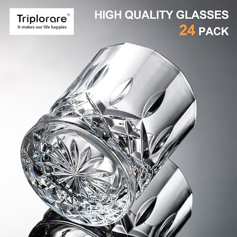 Whiskey Glasses - Premium Set of 24 Elegant and Clear Tumbler Glasses for Whisky, Scotch, and Bourbon - Barware Glassware
