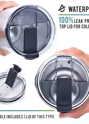 CHILLOUT LIFE Stainless Steel Travel Mug with Handle 40 oz – 6 Piece Set. Tumbler with Handle, Straw, Cleaning Brush & 2 Lids. Double Wall Insulated Large Coffee Mug Bundle - Cherry Red