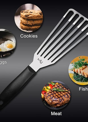 MIU Fish Spatula Stainless Steel, Slotted Flexible Metal, Lightweight Barbecue Turner, 6.5 inch Blade, Plastic Handle with Hole, Grilling Utensils