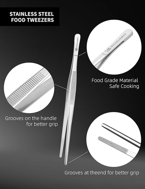 8.5 Inch Kitchen Tweezers Fine Tweezer Tongs, MSY BIGSUNNY Stainless Steel Food Tweezers Multi-function Precision Serrated Tips Cooking Tongs Kitchen Serving Tong