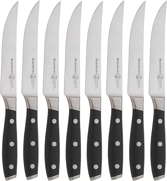 Messermeister Avanta 5” Fine Edge Steak Knife Set - Pack of 2 - German X50 Stainless Steel - Rust Resistant & Easy to Maintain - Includes 8 Total Steak Knives