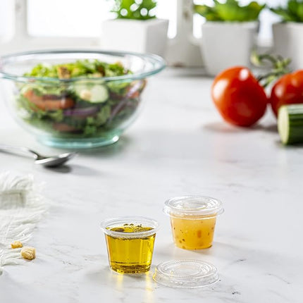 (1 oz - 100 Sets) Clear Diposable Plastic Portion Cups With Lids, Small Mini Containers For Portion Controll, Jello Shots, Meal Prep, Sauce Cups, Slime, Condiments,