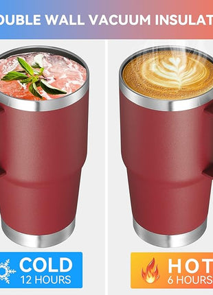 VEGOND 20 oz Tumbler with Handle Lid and Straw, Stainless Steel Insulated Travel Coffee Mug Spill Proof Double Wall Metal Tumbler Cup Keeps Drink Hot and Cold, Wine Red 1 Pack