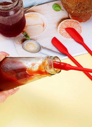 4pcs Mini Silicone Spatula Set, 3 Size Makeup Spatula Small Rubber Spatula for Thin Jar Skinny Openings Bottles, Tiny Scraper for Kitchen and Cosmetic, Multipurpose Scraping Mixing Tools (Red)