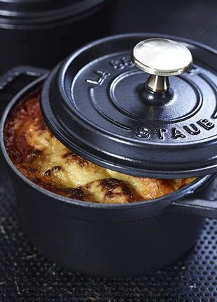 STAUB Cast Iron Dutch Oven 0.75-qt Round Cocotte, Made in France, Serves 1, Matte Black
