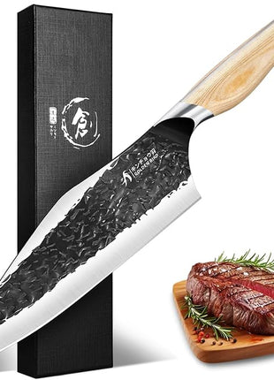 Golden Bird Meat Cleaver Knife - 8 Inch Viking Knife, Full Tang Butcher Knives for Meat Cutting, High Carbon Steel Cleaver with Ergonomic Wood Handle,Great for Outdoor Camping,Christmas Gifts for Men