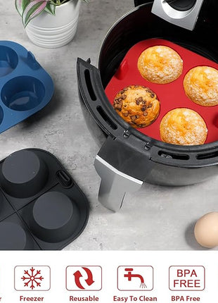 Webake 3PCS Silicone Air Fryer Muffin Pan for Baking 4 Cavity Air Fryer Egg Bites Silicone Mold, Nonstick BPA Free Muffin Tins