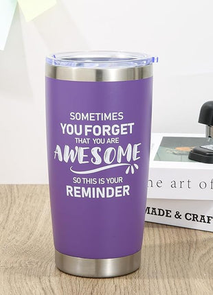 NOWWISH Inspirational 20oz Purple Tumbler, Sometimes You Forget You're Awesome Stocking Stuffer for Women, Unique Christmas Birthday Gifts for Her, Mom, Daughter, Wife