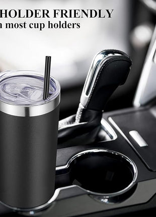 VEGOND Stainless Steel Skinny Tumblers Bulk 12 Pack, 20 oz Vacuum Insulated Tumblers with Lids and Straws, Double Wall Coffee Mug, Travel Water Cup, Matte Black