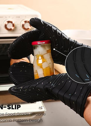 4 Pieces Oven and Pot Holders Mitts of Macaron Color Thickened Non-Slip Silicone Kitchen Gloves, Heat Resistant up to 500F, Essential for Kitchen Baking(makal-HEI)