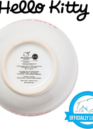 Silver Buffalo Sanrio Hello Kitty Cup Noodles Nissin Ceramic Ramen Noodle Rice Bowl with Chopsticks, Microwave Safe, 20 Ounces