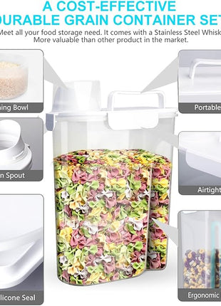 Rice Airtight Dry Food Storage Containers 2 Pack, BPA Free Plastic Storage Bin Dispenser with Pourable Spout, Portable Handle, Kitchen Pantry Organization for Cereal, Flour and Baking Supplies