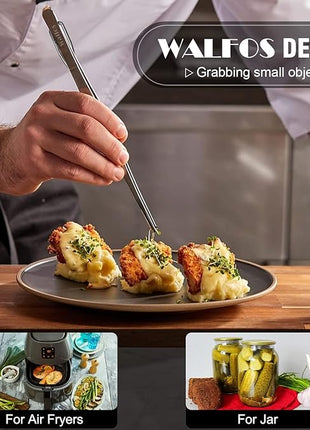 WALFOS Tweezer Tongs for Cooking, Kitchen Tweezers Stainless Steel Pasta Tweezers Tongs for Cooking, Roasting, Grabbing Small Objects, Dessert, BBQ, Spaghetti 3 Pcs (8+10+12-Inch)