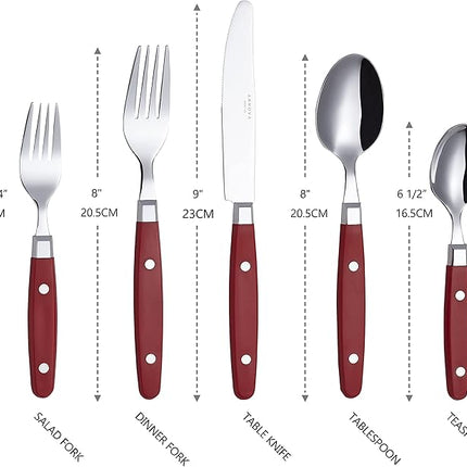 ANNOVA Silverware Set, Retro/Rivet Colorful Stainless Steel Tableware Kitchen Flatware Set Utensils, Includes Dinner Knives, Forks, Spoons, Salad Forks & Dessert Spoons (Red, 20 Pieces)
