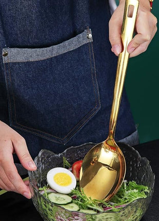 Berglander Gold Cooking Spoon, Stainless Steel Solid Serving Spoon Titanium Gold Plating, Basting Kitchen Spoon For Cooking, Dishwasher Safe, Easy to Clean